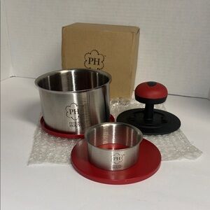 Princess House Stainless Steel Burger Press with Red and Black Accents